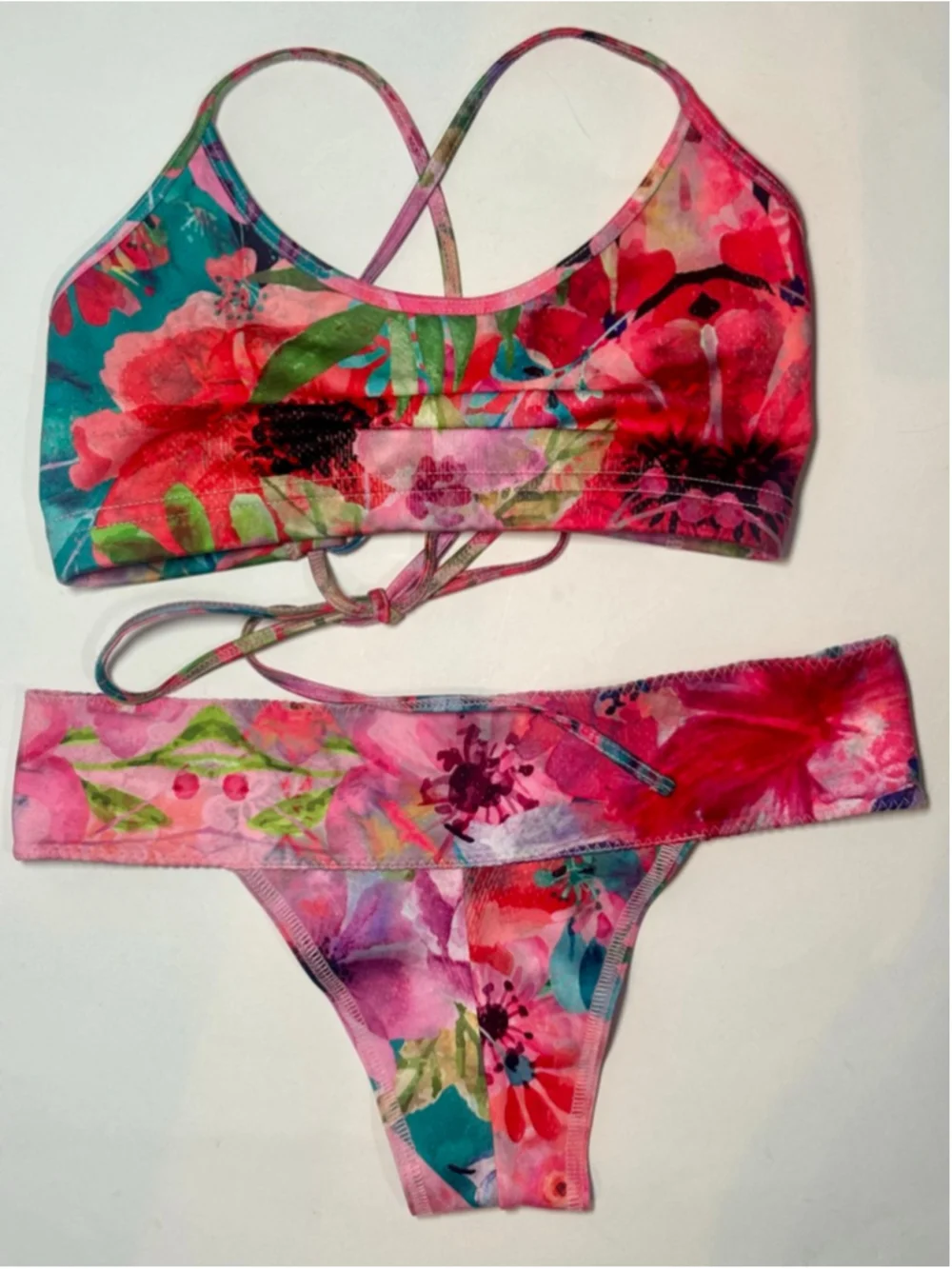 Mika Floral Bikini Bundle 2 Sets S/M Reversible Tie Back Swimwear Yoga Dance